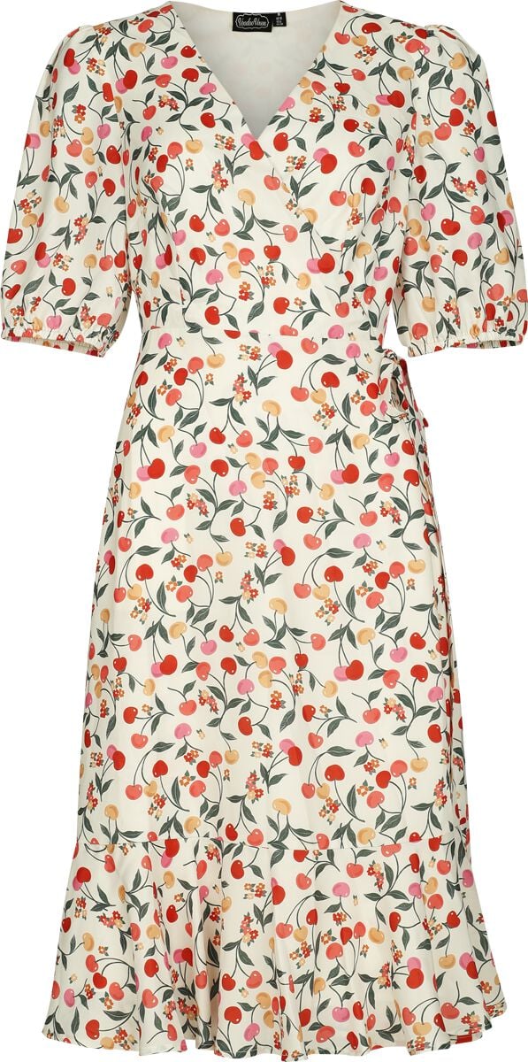 Middellang kjole Rockabilly av Voodoo Vixen - Colorful Cherries Wrap Dress - Damer - flerfarget