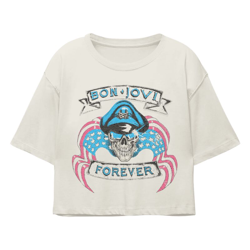 Levně Bon Jovi Vintage Forever Skull Dámské tričko písková