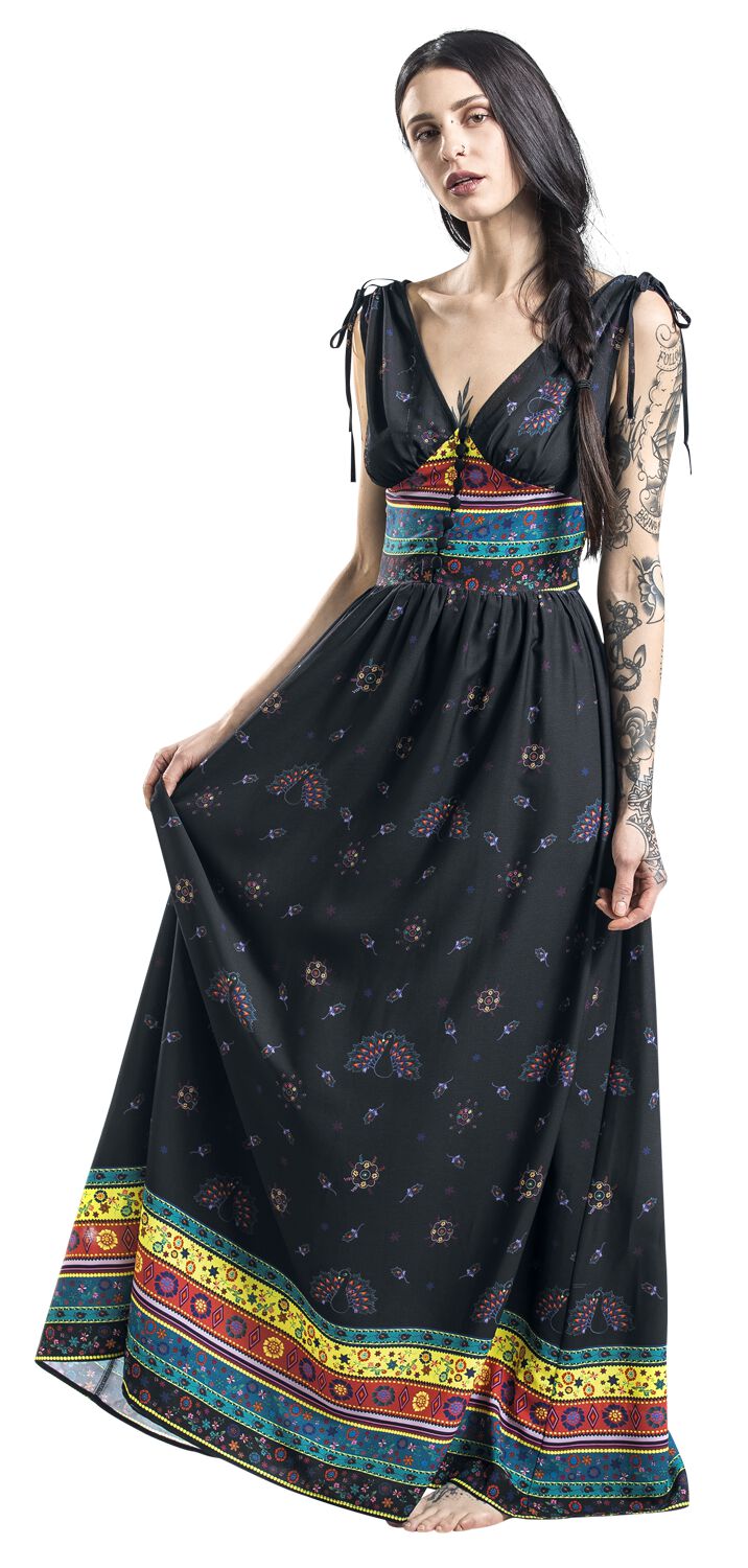 Voodoo Vixen - Rockabilly Kleid lang - Megan Fiesta Maxi Dress - S bis 4XL - für Damen - Größe 3XL - schwarz