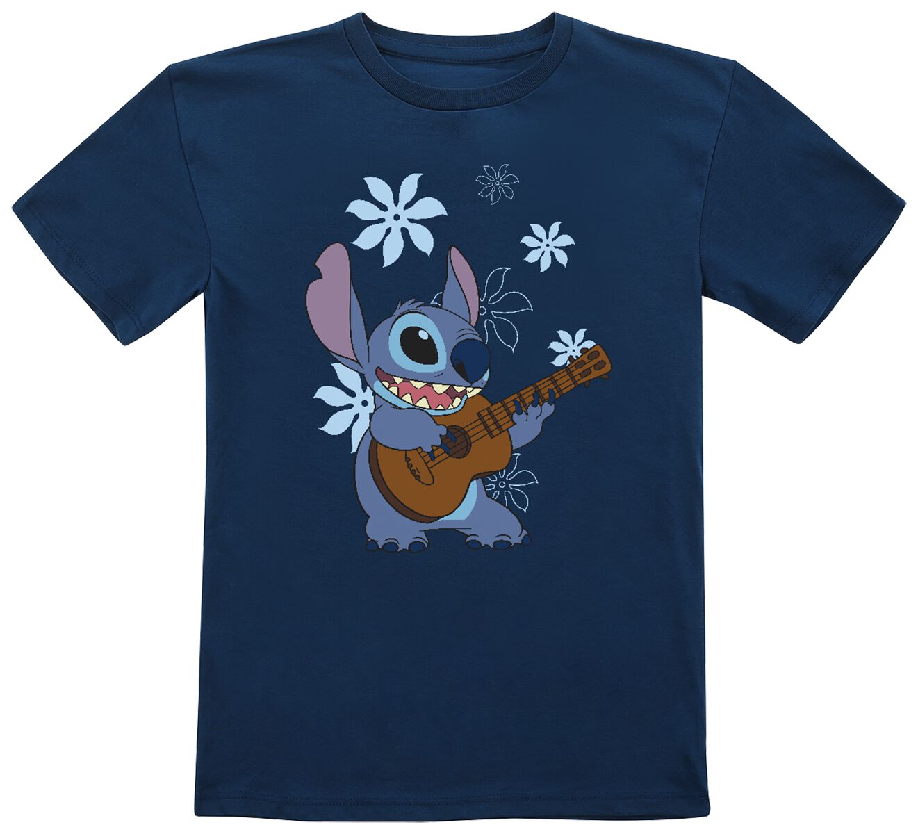 Image of Lilo and Stitch Kids - Stitch Flowers Kinder-Shirt blau