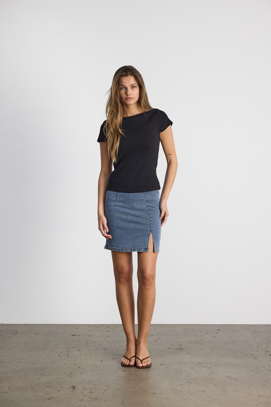 Noisy may Kurzarmshirt "NMMAYA S/S BOATNECK TOP NOOS" Baumwollmischung, regular fit