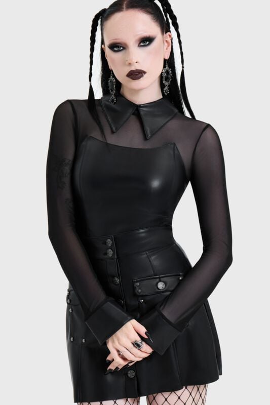 KIHILIST by KILLSTAR Nova Collared Corset Top Langarmshirt schwarz in 3XL