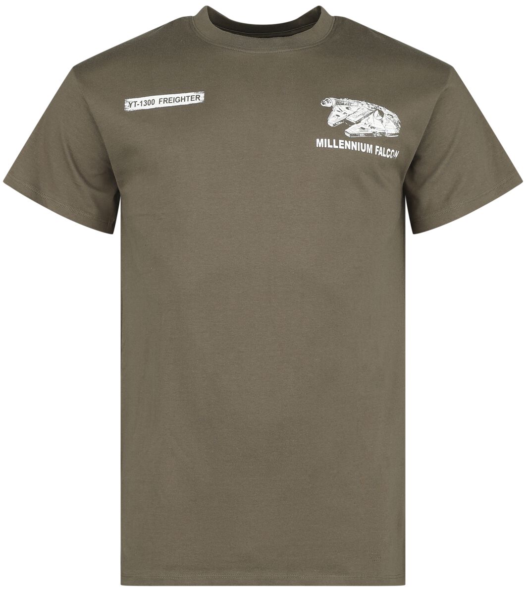 Star Wars T-Shirt - Millennium Falcon - Corellian Engineering - S bis XL - für Männer - Größe M - oliv  - Lizenzierter Fanartikel