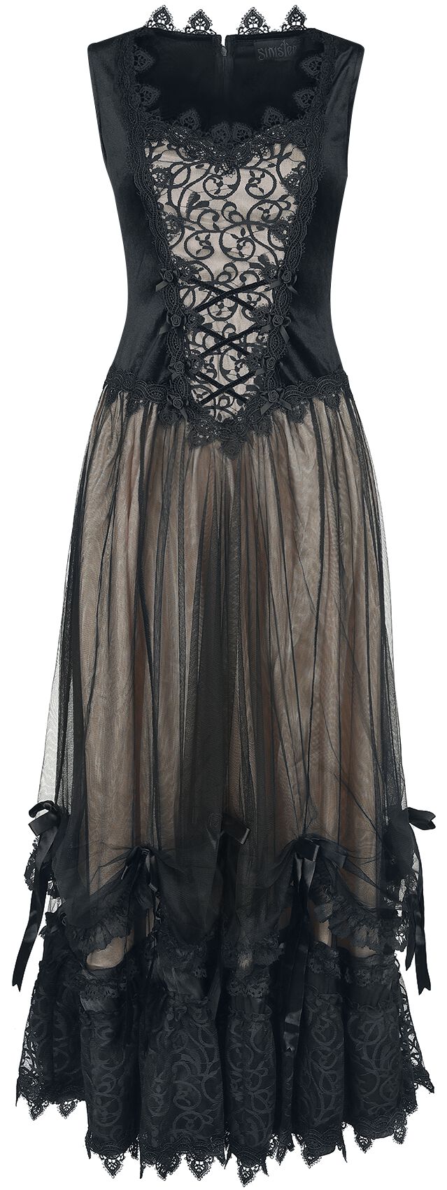 Gothic Dress Langes Kleid schwarz/beige von Sinister Gothic