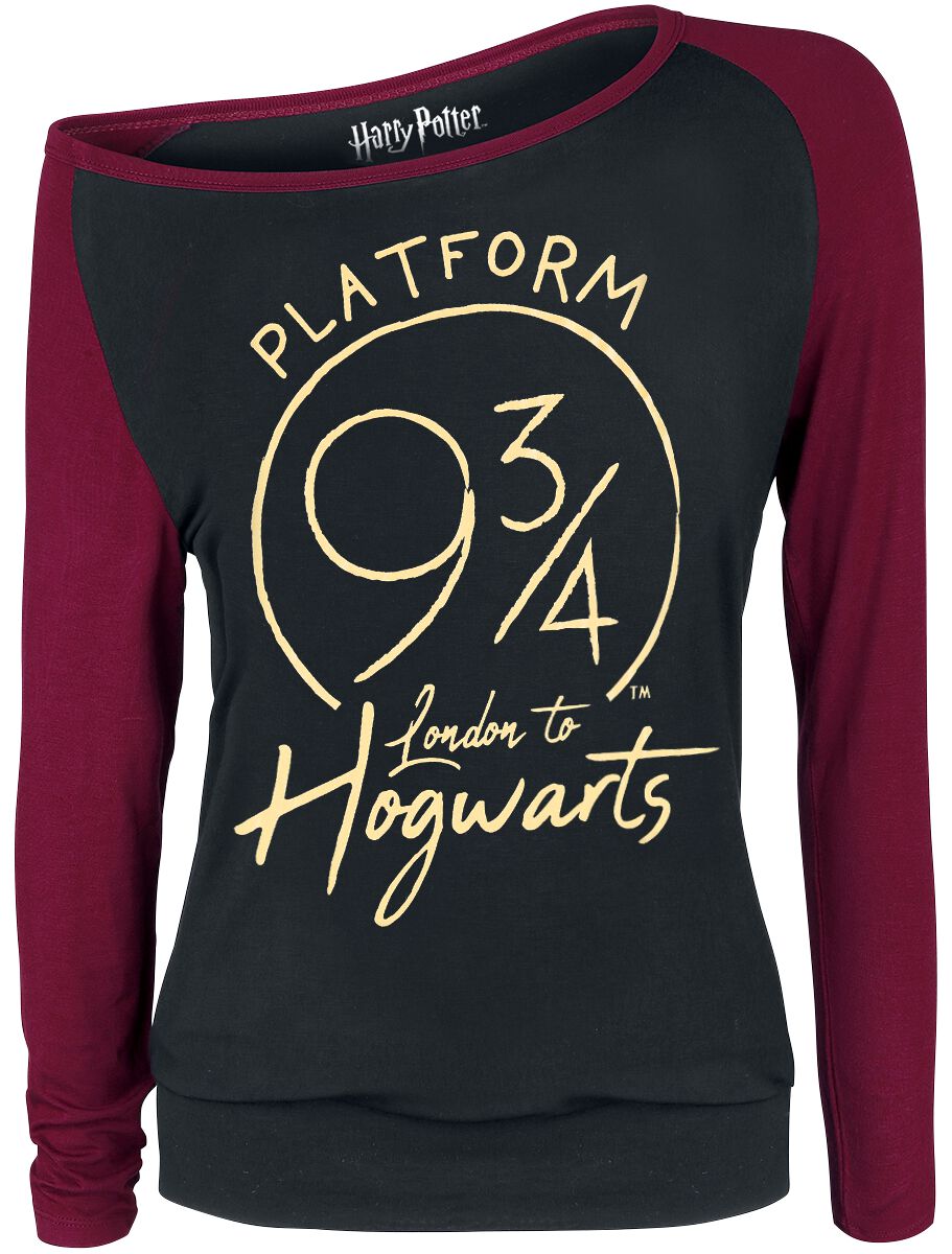 Harry Potter Langarmshirt - Platform 9 3/4 - S bis XL - für Damen - Größe S - schwarz/bordeaux  - EMP exklusives Merchandise!