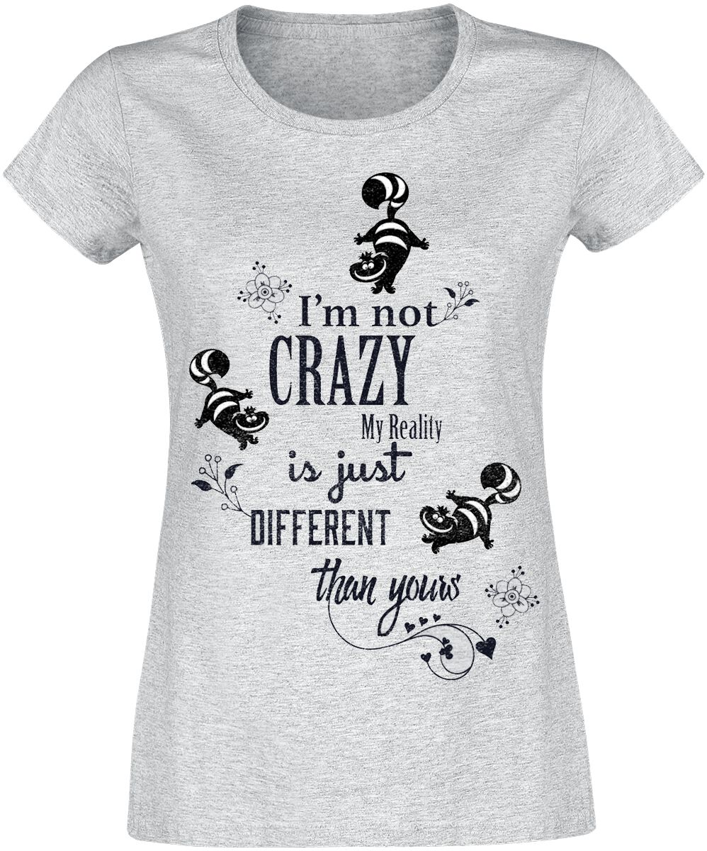 Alice im Wunderland - Disney T-Shirt - Grinsekatze - I`m Not Crazy - XXL - für Damen - Größe XXL - grau meliert  - Lizenzierter Fanartikel