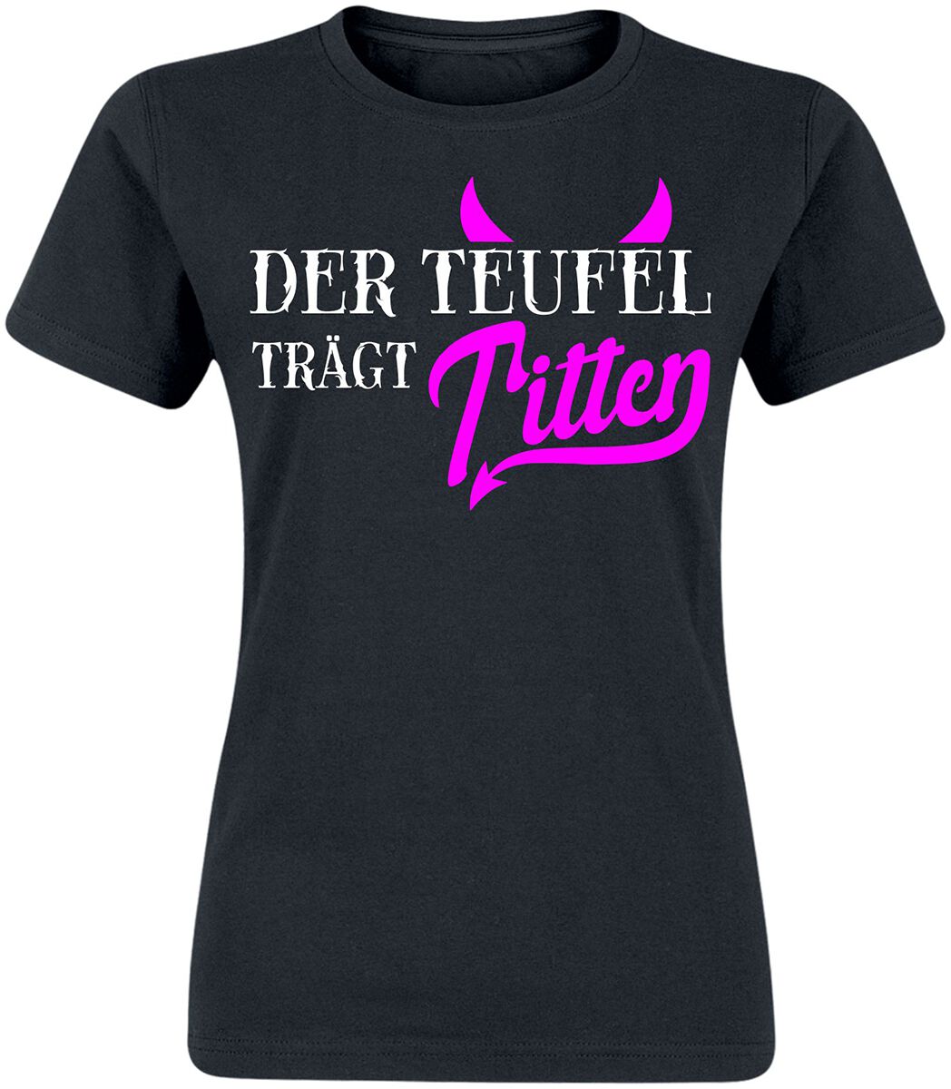 Sprüche T-Shirt - Der Teufel trägt Titten - S bis XXL - für Damen - Größe XXL - schwarz