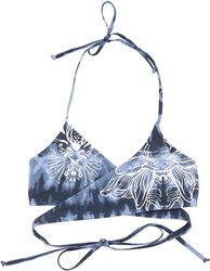 Blau/weißes Batik Bikinioberteil in Wickeloptik mit Print
