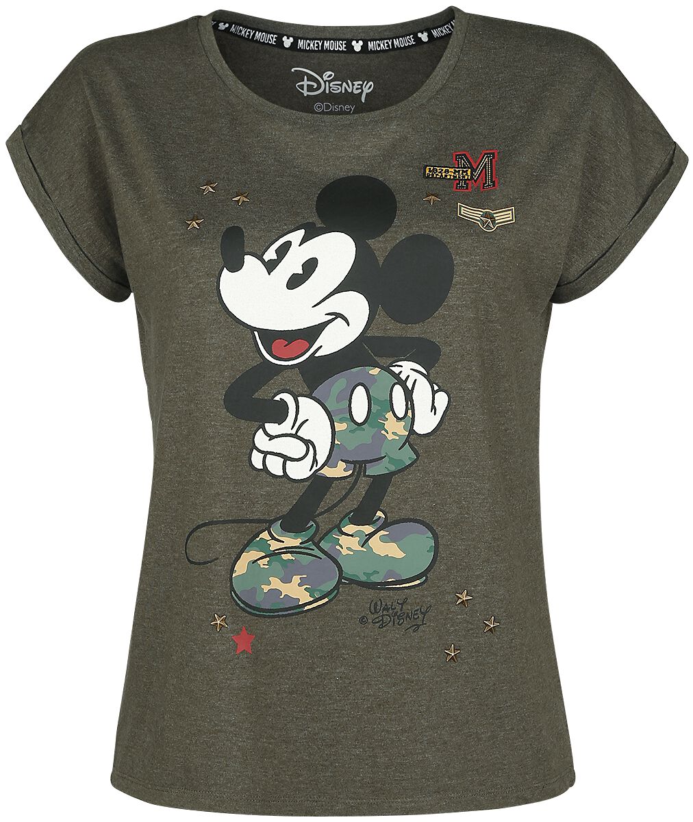 Mickey Mouse - Disney T-Shirt - Military - S bis XL - für Damen - Größe S - khaki  - Lizenzierter Fanartikel