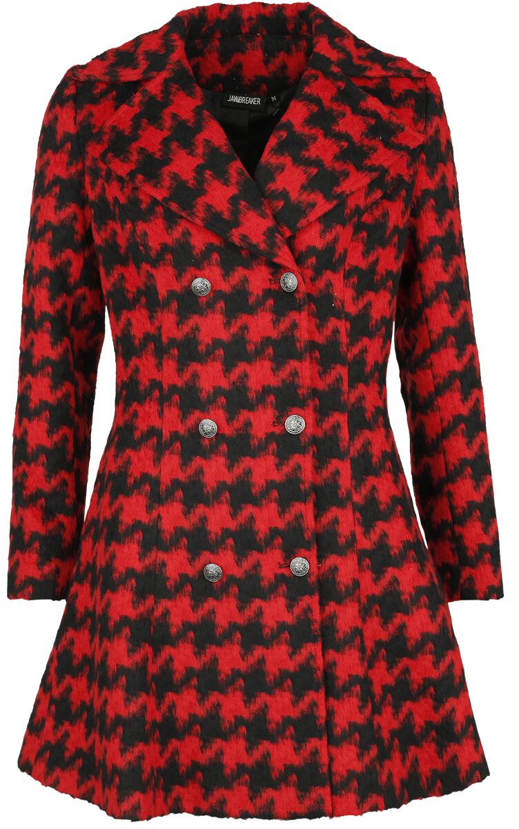 Levně Jawbreaker Midi kabát se vzorem kohoutí stopy Dámský kabát cerná/cervená