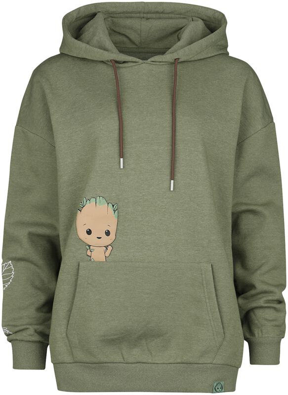 Guardians Of The Galaxy - Disney Trui met capuchon - Groot - Oversize - S tot XXL - voor Vrouwen - donkergroen gemêleerd