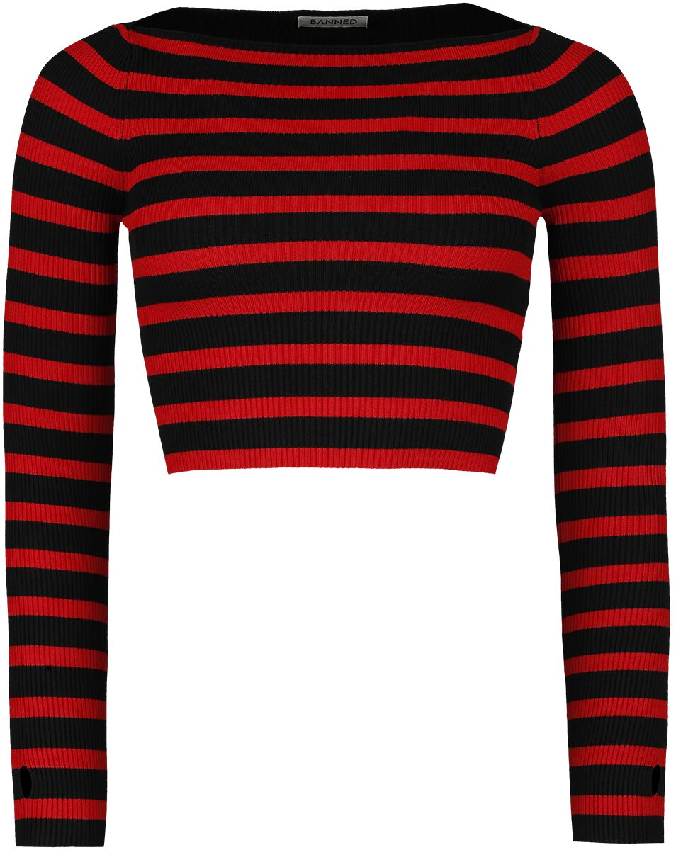 Banned Alternative Strickpullover - Frances Striped Jumper - XXL bis 4XL - für Damen - Größe 3XL - schwarz/rot