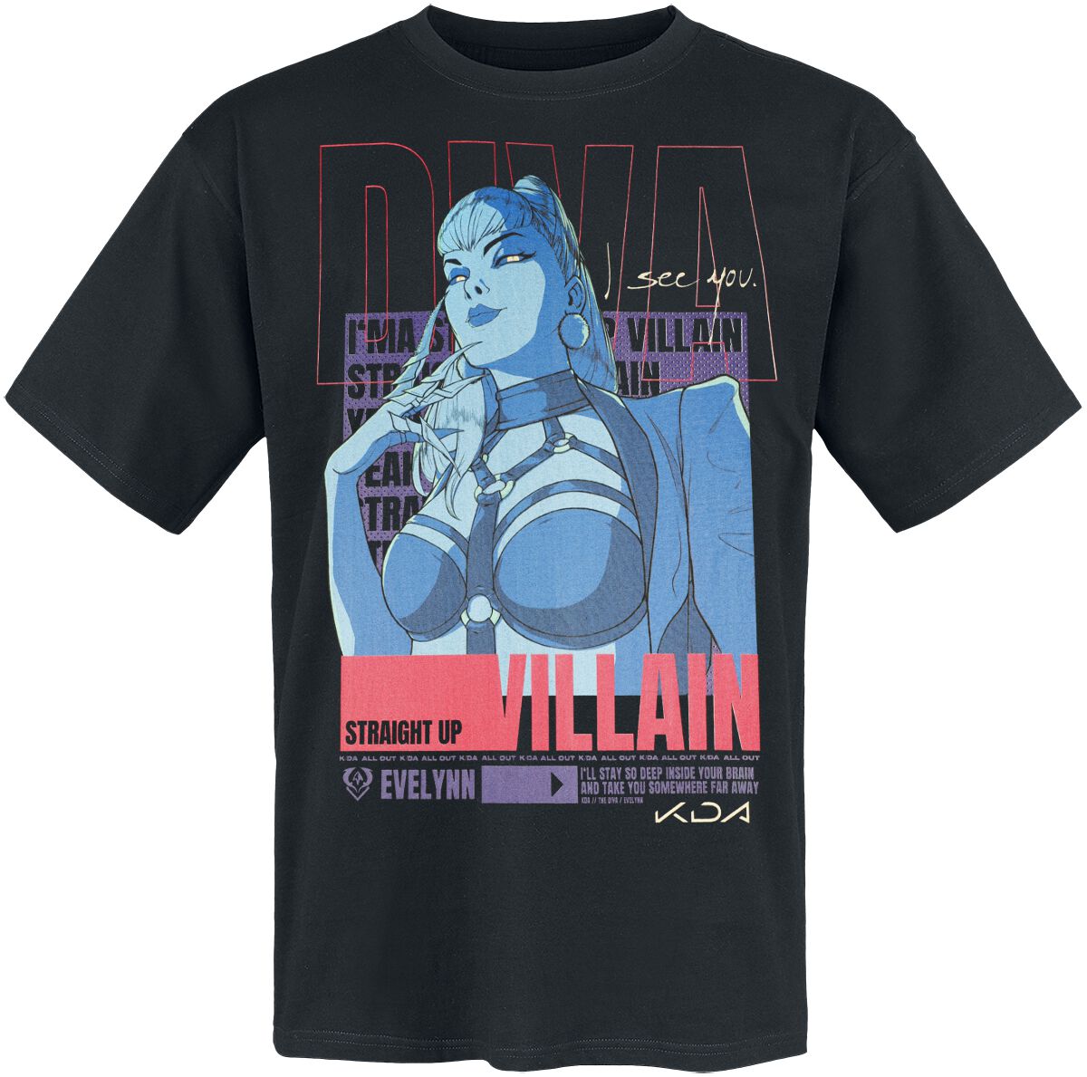 T-Shirt Manches courtes Gaming de League of Legends - Arcane - K/DA - Evelynn - S - M - pour Femme - noir