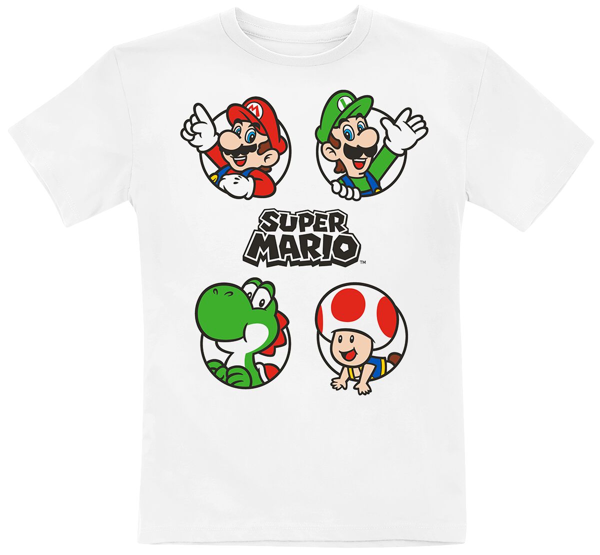 T-Shirt Manches courtes Gaming de Super Mario - Enfants - Cercles - 104 à 152 - pour Unisexe - blanc