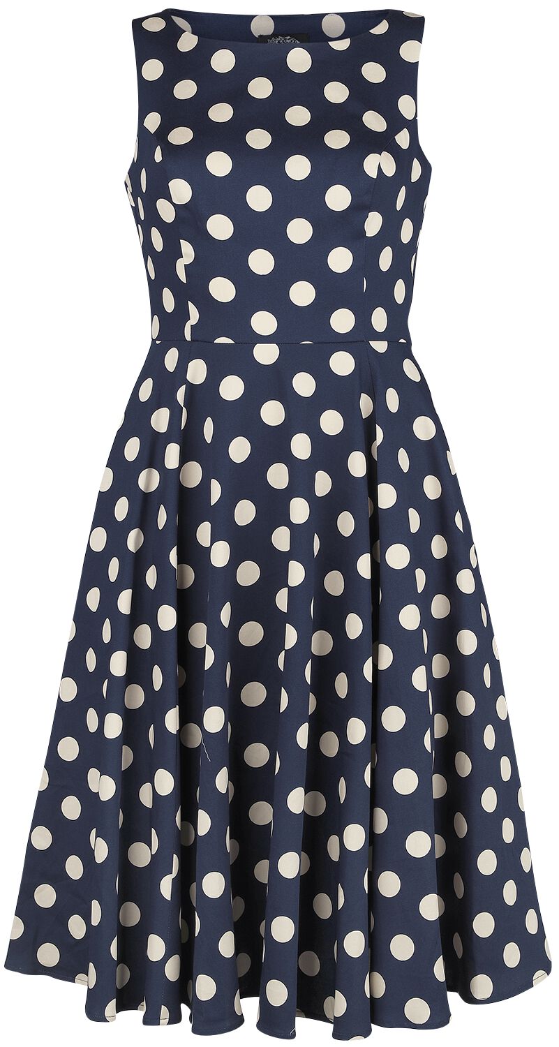 H&R London - Rockabilly Kleid knielang - Zea Swing Dress - XS bis 6XL - für Damen - Größe XS - blau/weiß