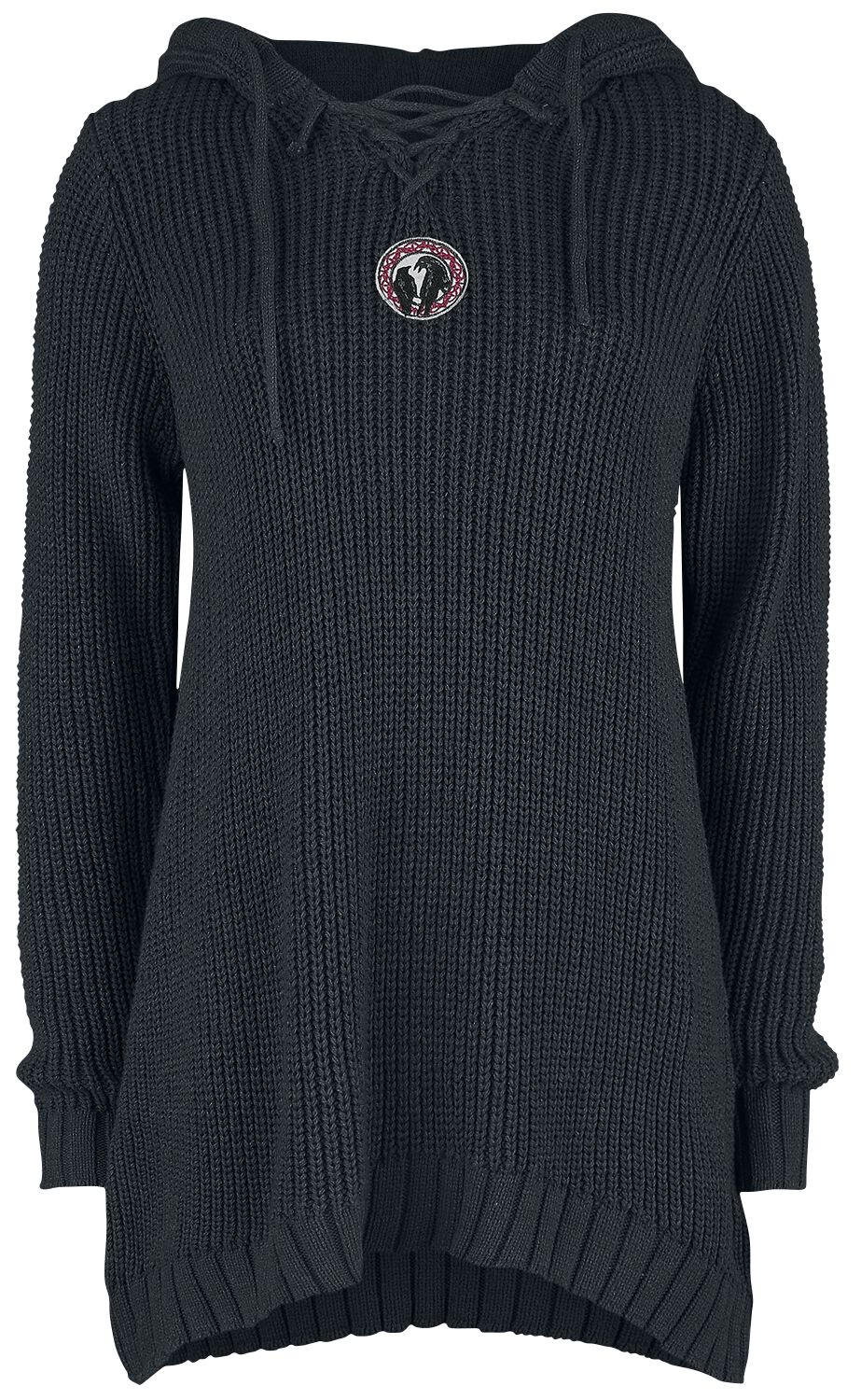Levně Black Premium by EMP Pletený pulovr s kapucí a šněrováním Dámská mikina s kapucí černá
