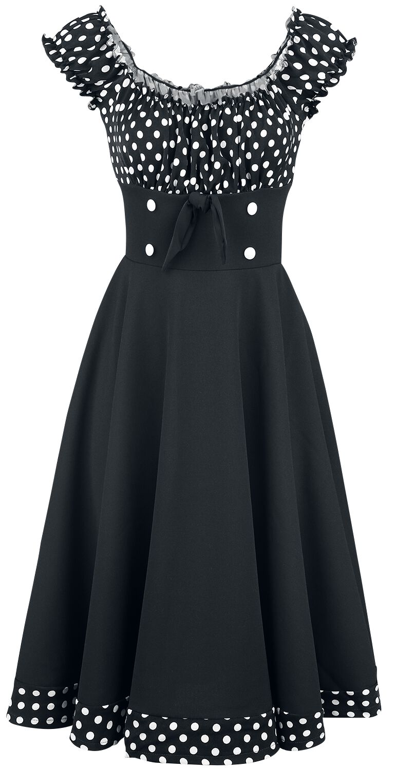 Belsira - Rockabilly Kleid knielang - Schulterfreies Swing-Kleid - XS bis XXL - für Damen - Größe XS - schwarz/weiß