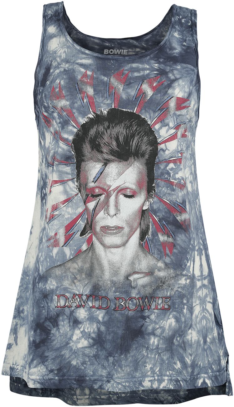 David Bowie Top - Alladin Sane - S bis M - für Damen - Größe M - blau  - Lizenziertes Merchandise!