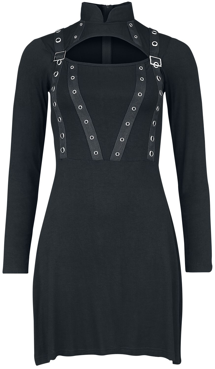 Kleid mit Ösendetails Langes Kleid schwarz von Gothicana by EMP
