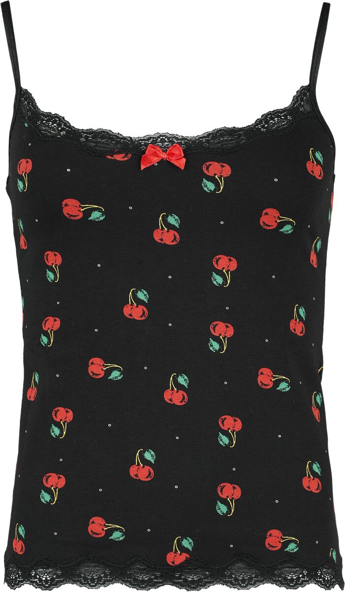 Image of Top Rockabilly di Pussy Deluxe - Cherries Classic Top - XS a XXL - Donna - nero/rosso