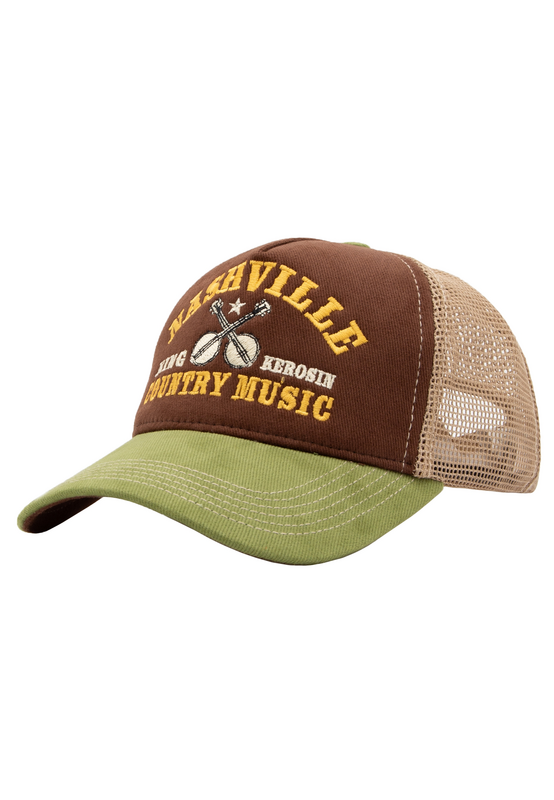 King Kerosin Rockabilly Cap - Nashville Trucker Cap - brown-green