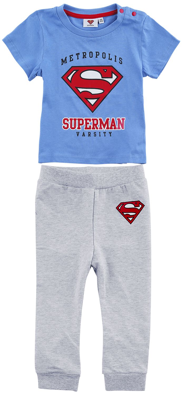 Image of Superman Kids - Logo und Schriftzug Baby-Set grau meliert/blau