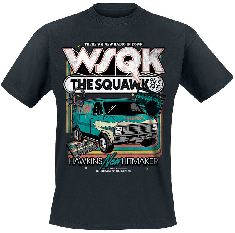 Stranger Things T-Shirt - Season 5 - WSQK The Squawk Retro - S bis 5XL - für Männer - Größe XXL - schwarz  - Lizenzierter Fanartikel