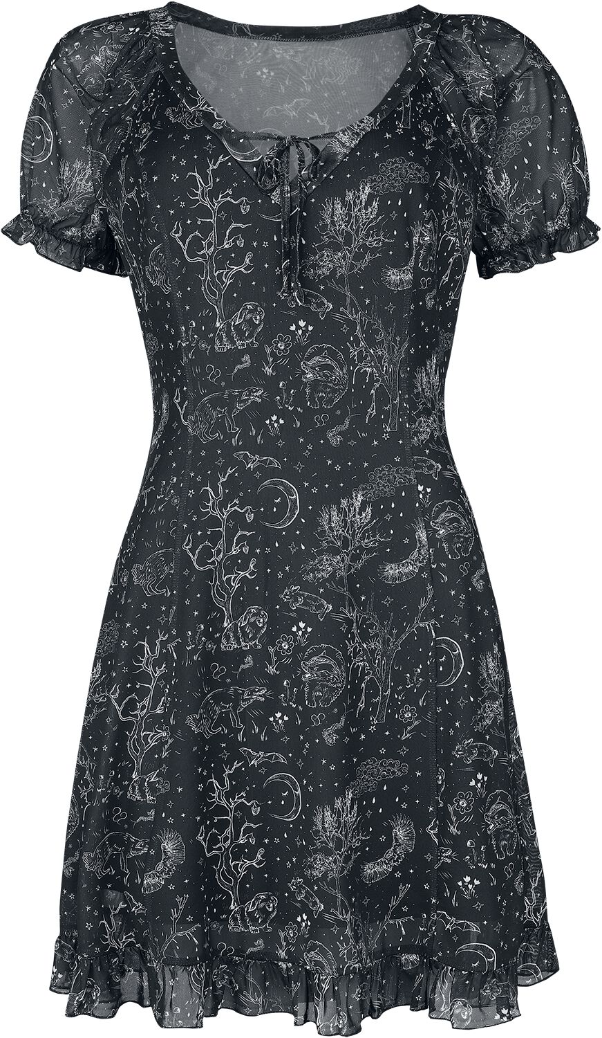Robe courte Gothic de Jawbreaker - Night Forest Mesh Dress - S à 4XL - pour Femme - noir/blanc