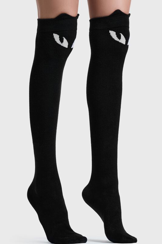 Killstar - Gothic Kniestrümpfe - KEIKO KITTY KNEE HIGH SOCKS  - für Damen - Größe  schwarz