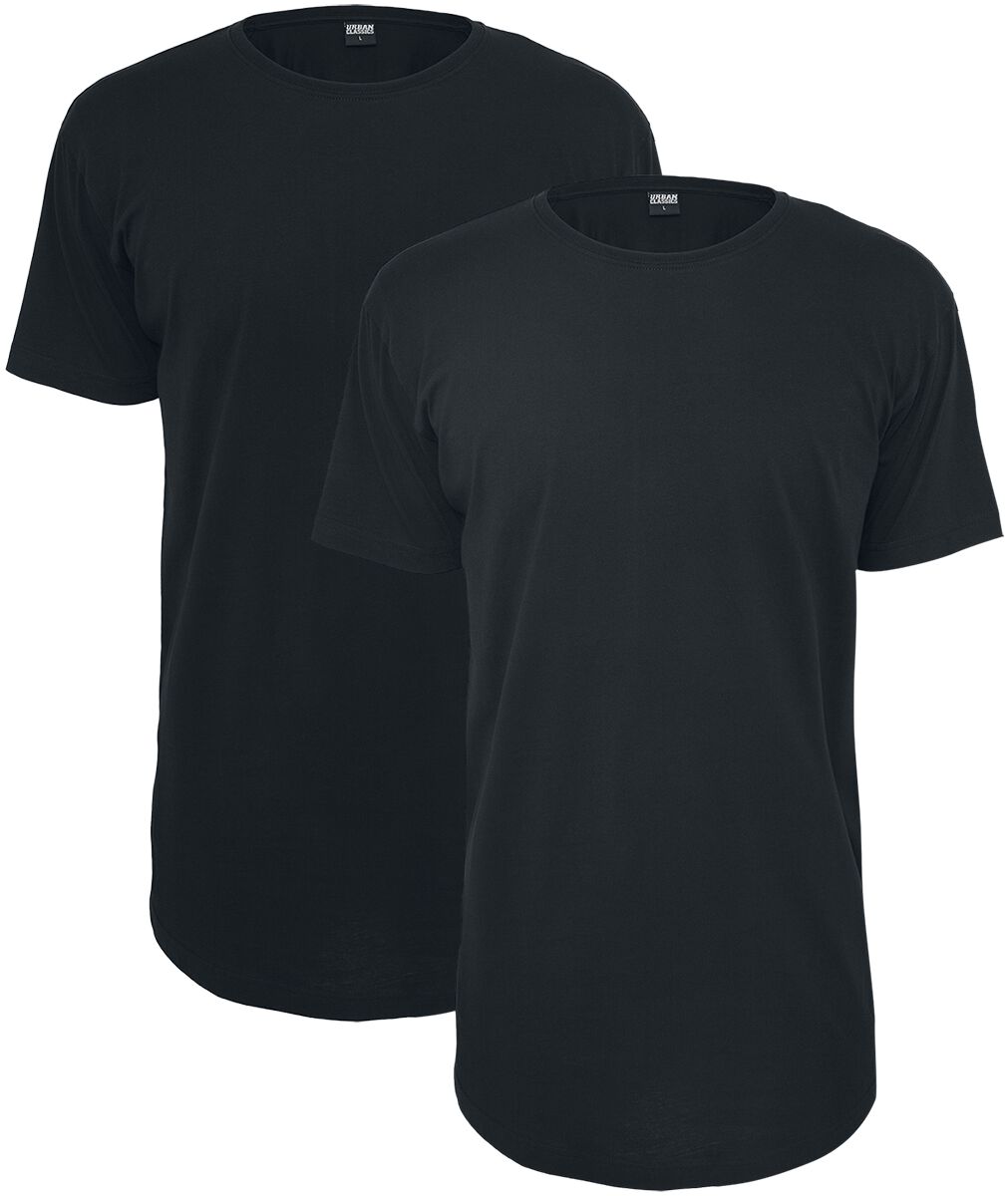 Image of T-Shirt di Urban Classics - Pre-Pack Shaped Long Tee 2-Pack - XS a 5XL - Uomo - nero