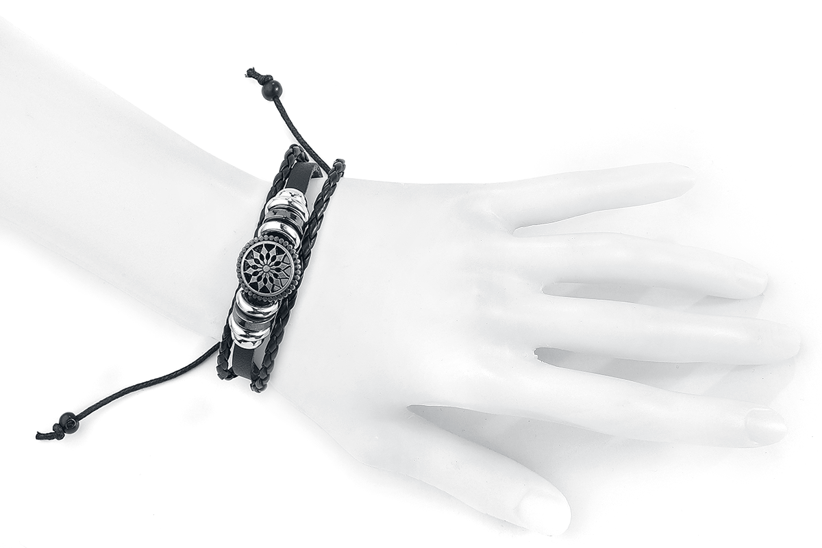 etNox Metallblüte Lederarmband schwarz