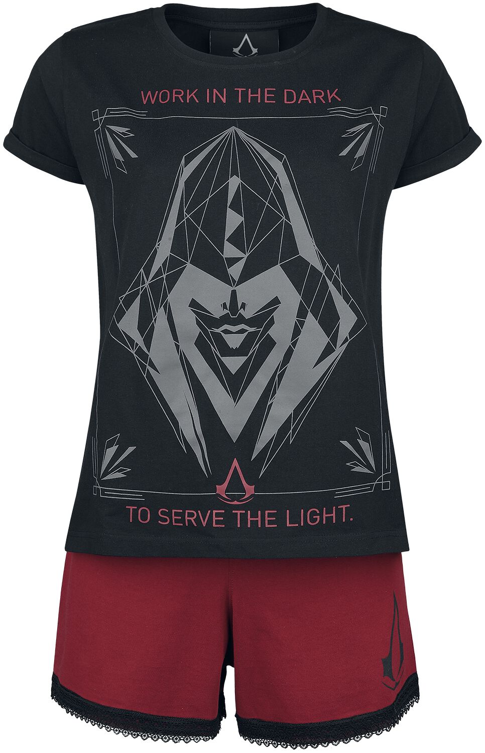 Assassin`s Creed - Gaming Schlafanzug - Lines - S bis L - für Damen - Größe L - schwarz/rot  - EMP exklusives Merchandise!