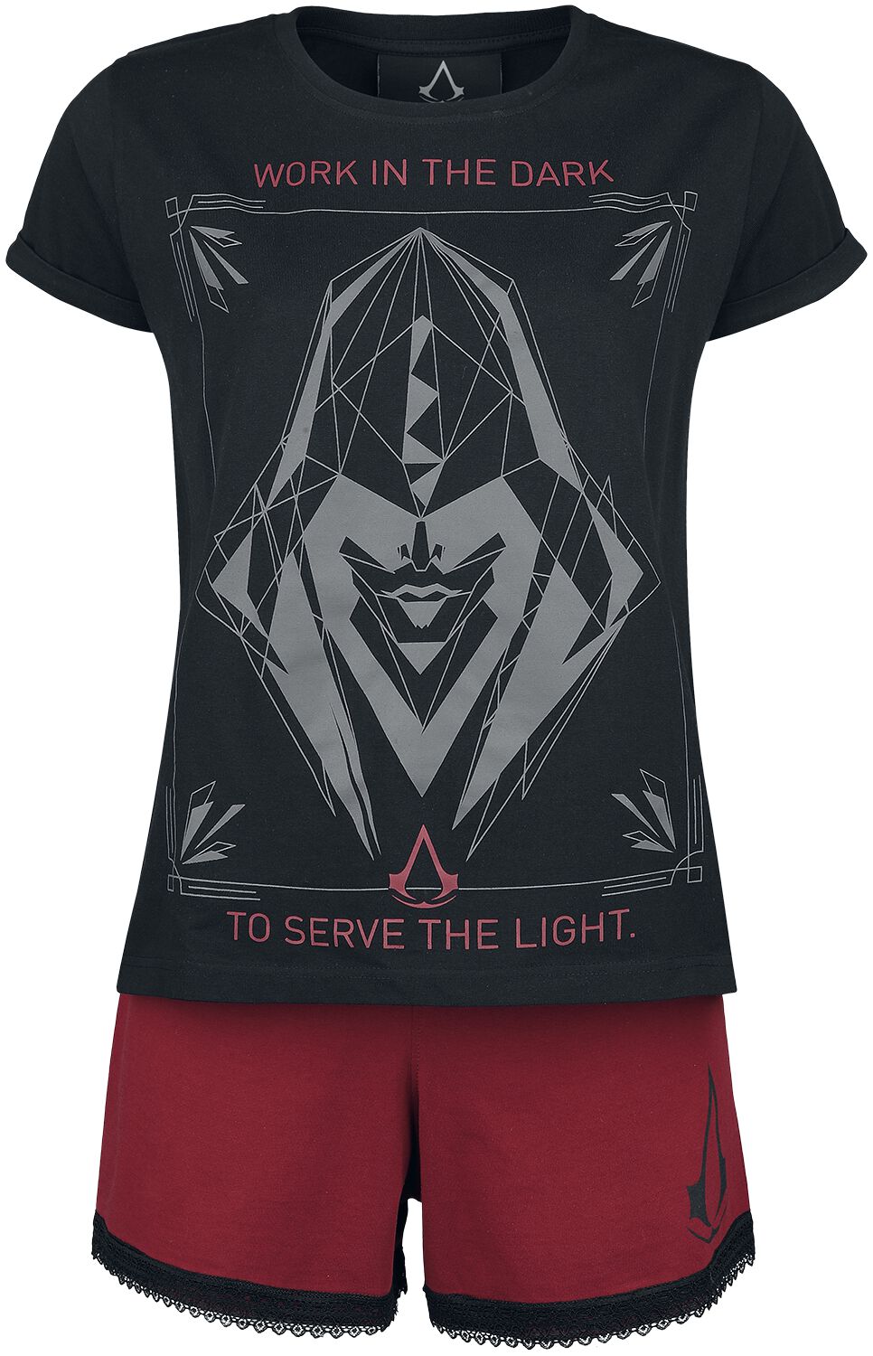 Assassin’s Creed – Gaming Schlafanzug – Lines – S bis XXL – für Damen – Größe XL – schwarz/rot  – EMP exklusives Merchandise!