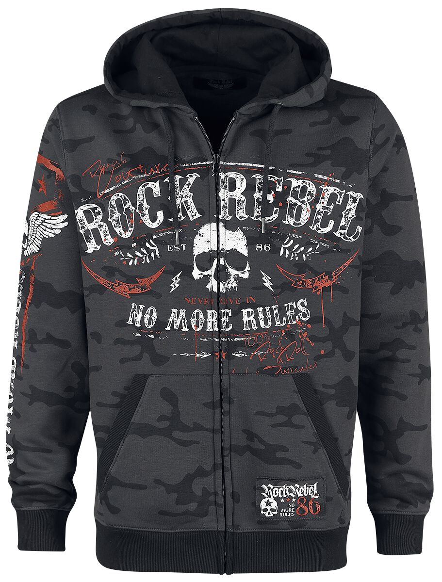Levně Rock Rebel by EMP Mask Of Sanity Mikina s kapucí na zip tmavě šedá