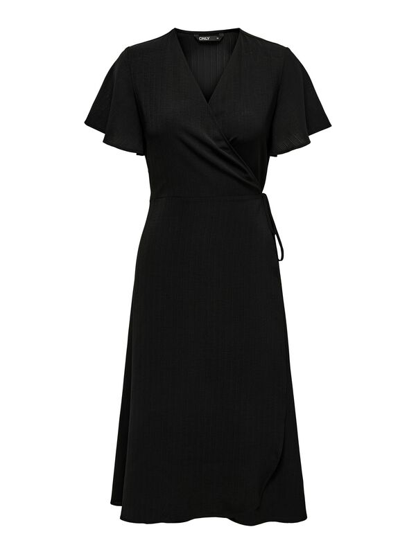 Only Kleid knielang - ONLCALI LIFE S/S WRAP DRESS WVN NOOS - XS bis XL - für Damen - Größe XS - schwarz