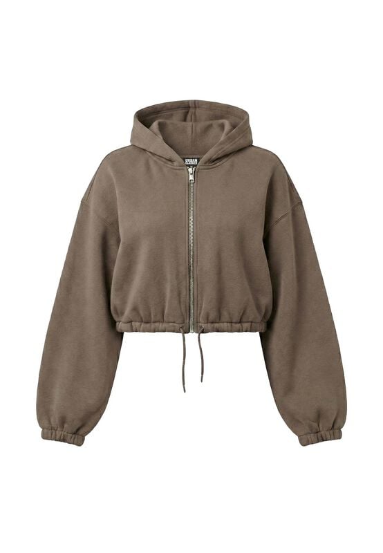 Urban Classics Kapuzenjacke - Ladies Fluffy Cropped Zip Hoodie - XS bis XL - für Damen - Größe XS - braun