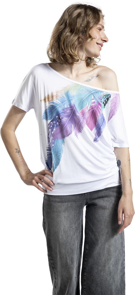 Thumbnail - Full Volume by EMP T-Shirt With Feathers Frontprint T-Shirt weiß in S