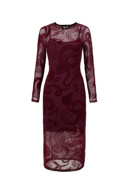 Hell Bunny - Rockabilly Halvlång klänning - SNAKE CHARMER DRESS - NEW COLOUR - XS 3XL - för Dam - mörkröd