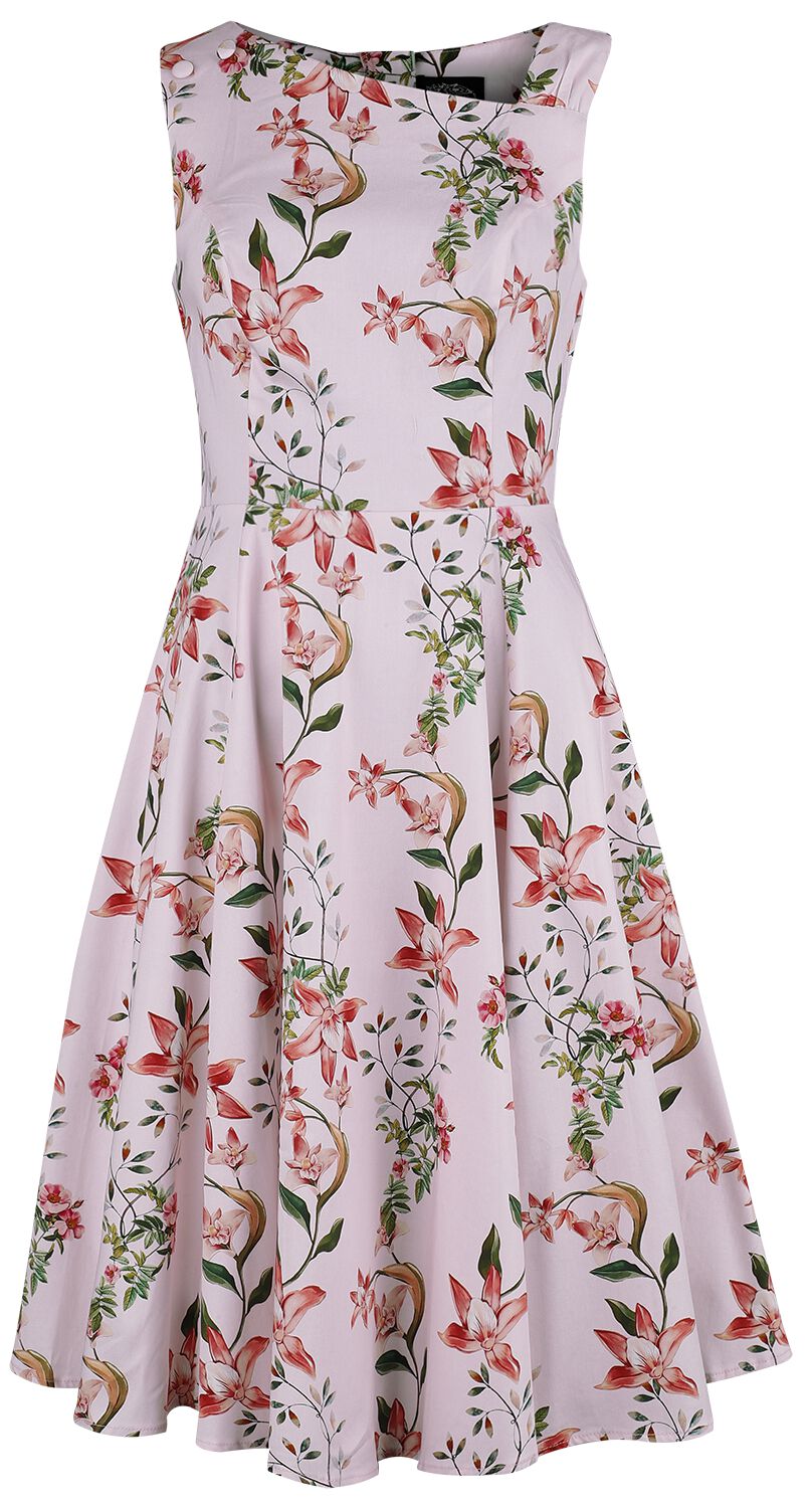 H&R London - Rockabilly Kleid knielang - Beatrix Floral Swing Dress - XS bis XXL - für Damen - Größe S - rosa
