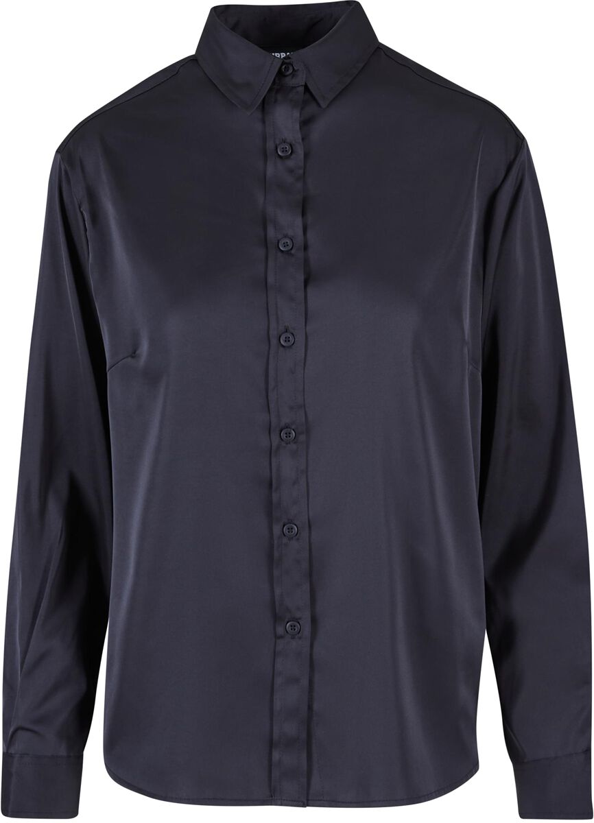 Urban Classics Langarmhemd - Ladies Satin Shirt - XS bis 3XL - für Damen - Größe XS - schwarz