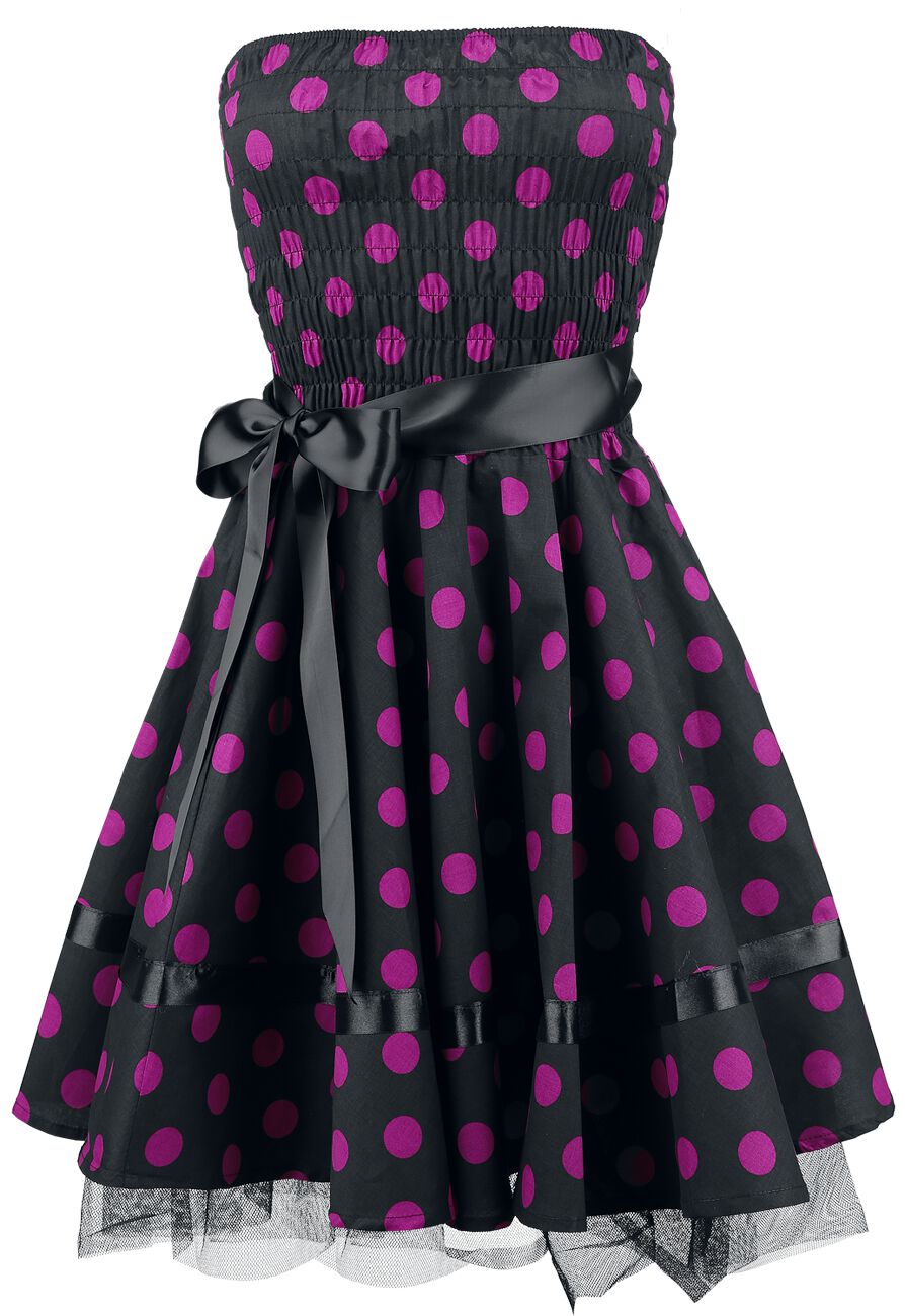 H&R London - Rockabilly Kurzes Kleid - Big Purple Dots - S bis 3XL - für Damen - Größe L - schwarz/pink