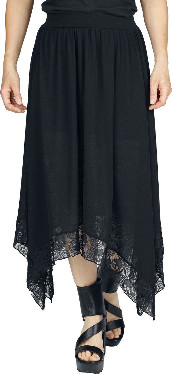 Black Premium by EMP Långkjol - Essential double layer skirt with skull lace & sharkbite hem - M L - för Dam - svart