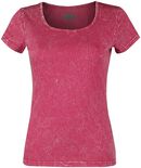 Pinkes T-Shirt mit Crinkle Waschung, Black Premium by EMP, T-Shirt