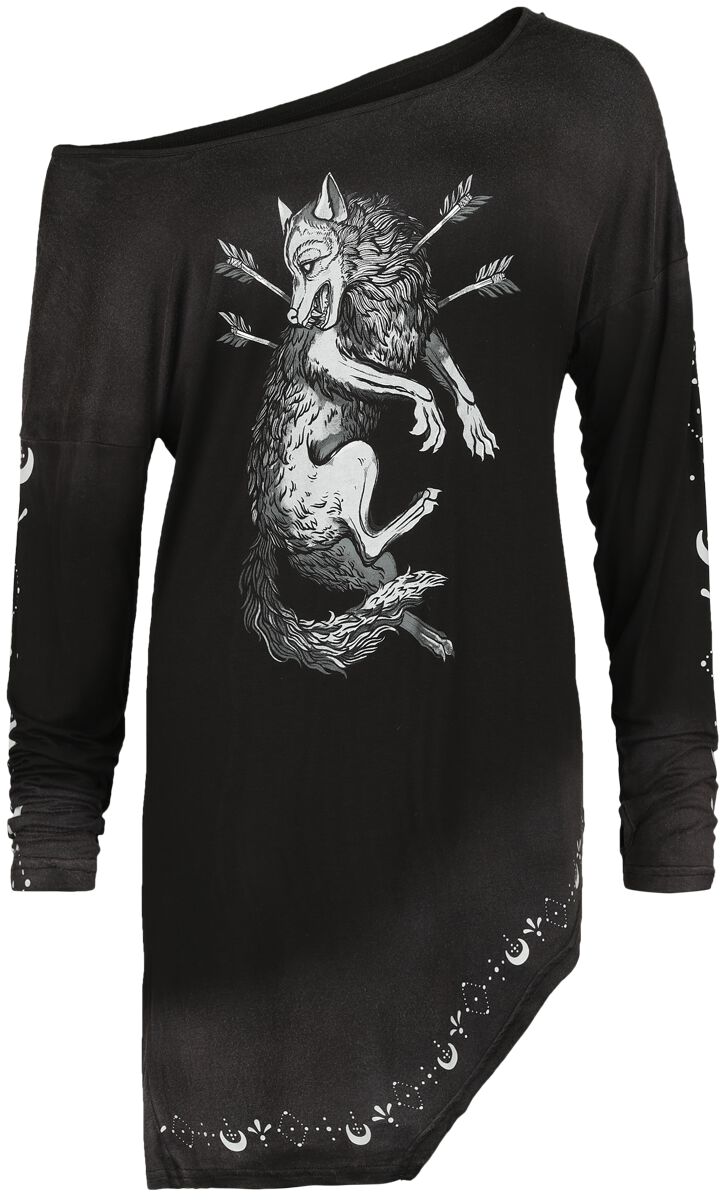 Image of Maglia Maniche Lunghe di Black Premium by EMP - Long-sleeved top with wolf print - S a XXL - Donna - nero
