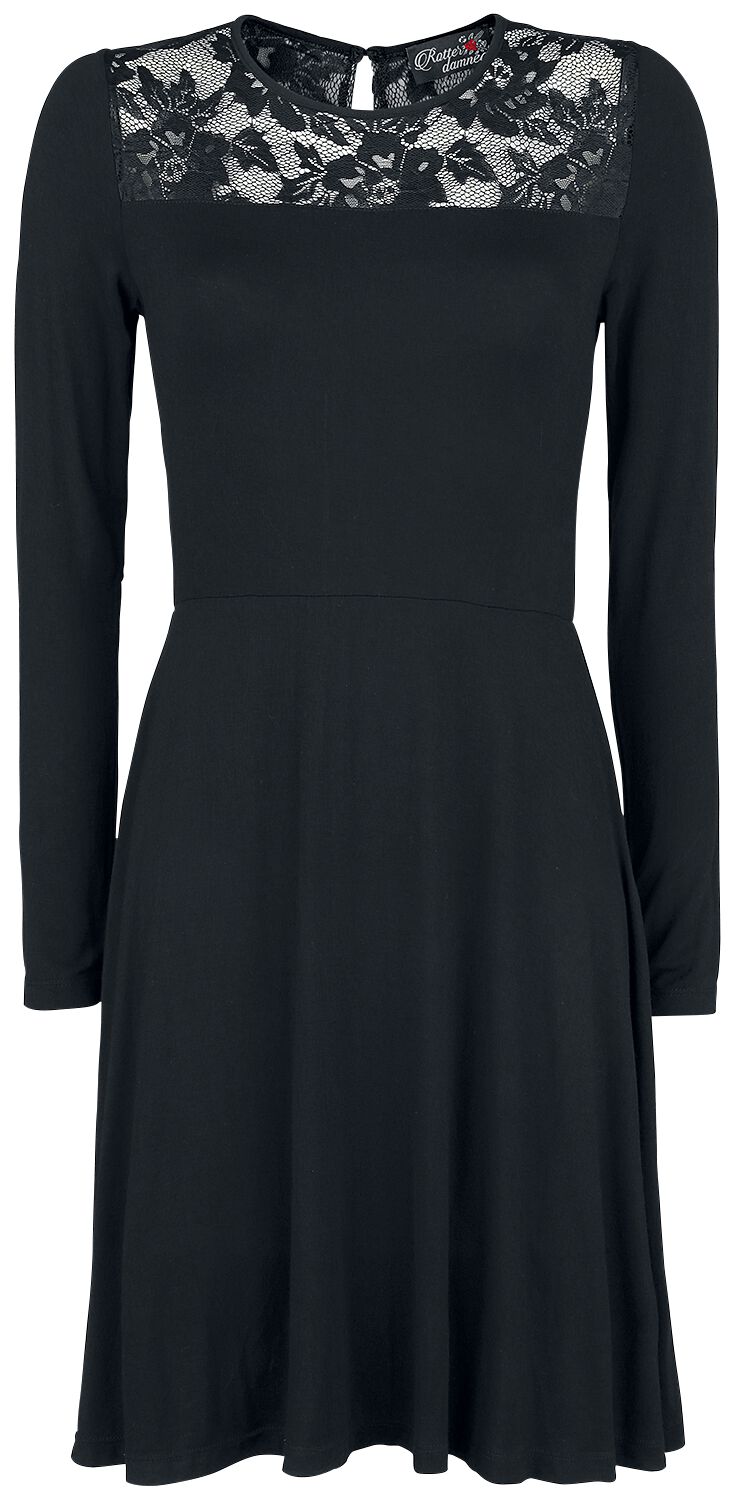 Rotterdamned - Gothic Kleid knielang - Rockanje - Long Lace Winter Dress - S bis 3XL - für Damen - Größe 3XL - schwarz