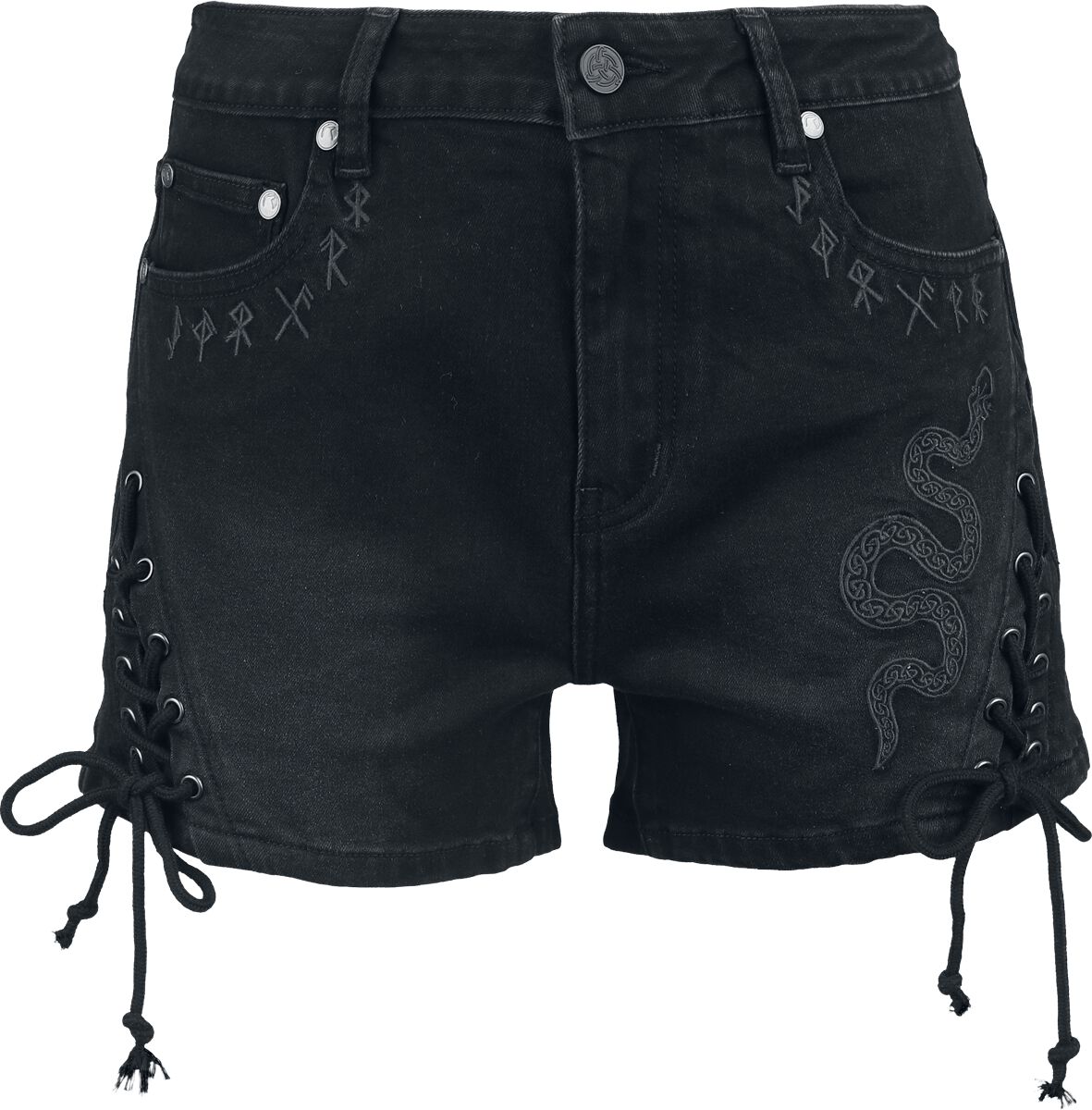 4068143324069 - Celtic Snake Denimshorts with Lacing Short schwarz in 32