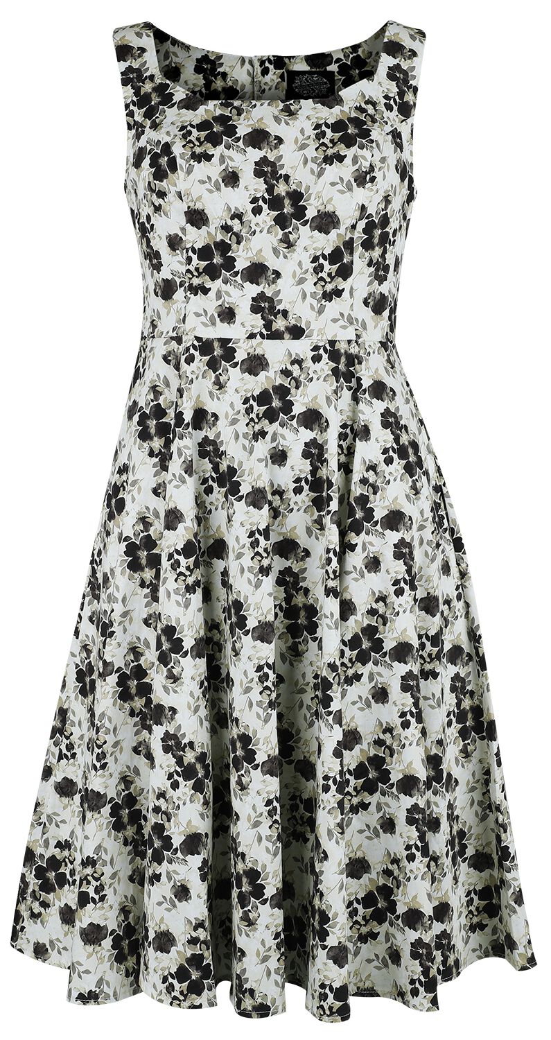 H&R London - Rockabilly Kleid knielang - Alyssa Floral Swing Dress - XS bis 4XL - für Damen - Größe XL - braun/weiß