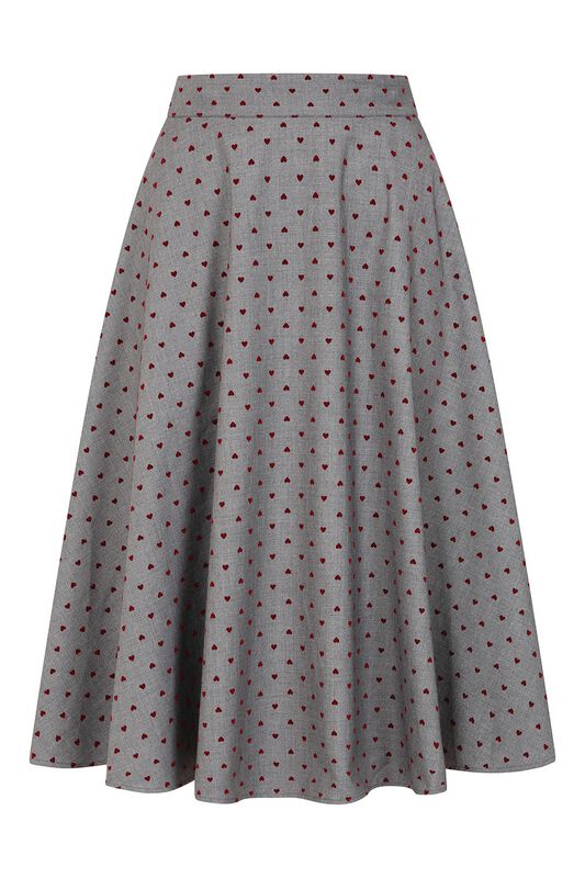 Banned Retro - Rockabilly Halvlång kjol - ANNIE HEART SKIRT - XS XXL - för Dam - grå