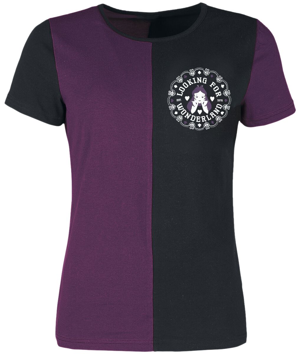 Alice im Wunderland - Disney T-Shirt - University - S bis L - für Damen - Größe S - lila/schwarz  - Lizenzierter Fanartikel