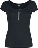 Schwarzes T-Shirt mit Reißverschluss im Ausschnitt, Black Premium by EMP, T-Shirt